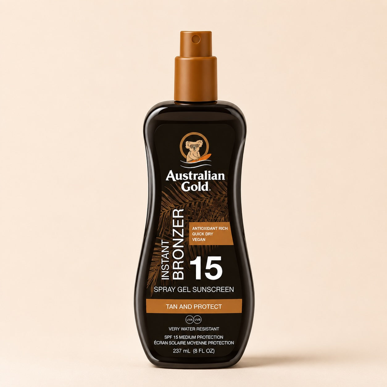 Australian Gold Instant Bronzer Spray Gel Solare SPF15 con Bronzer 237ml