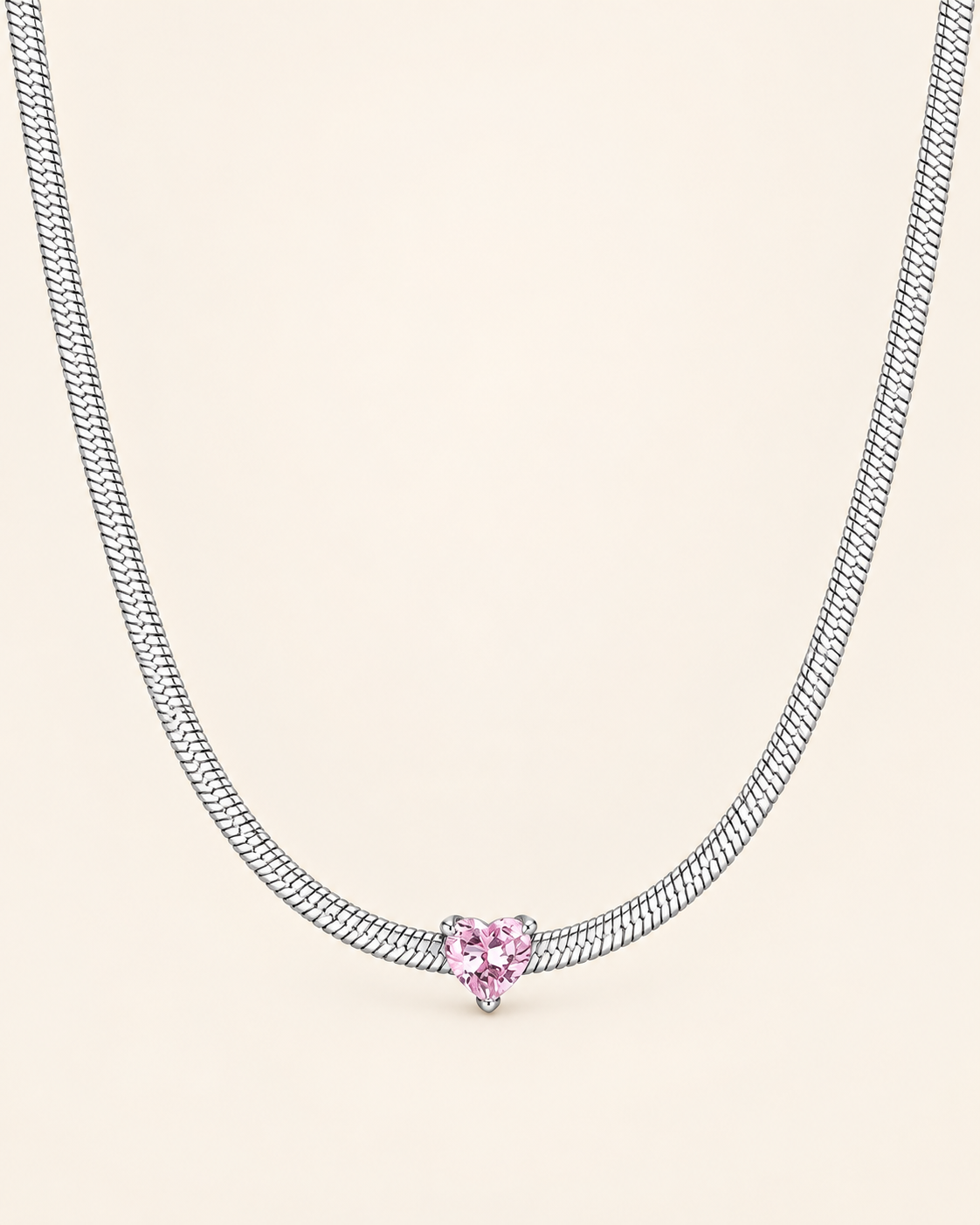 Luca Barra Collana in Acciaio Catena Snake con Cuore Zircone Rosa