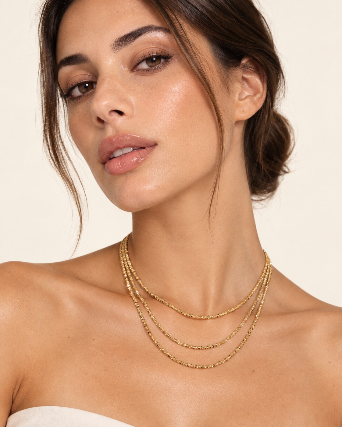 Etrusca Collana Multifilo Graduata Catena Margherita Placcata Oro Giallo 18kt