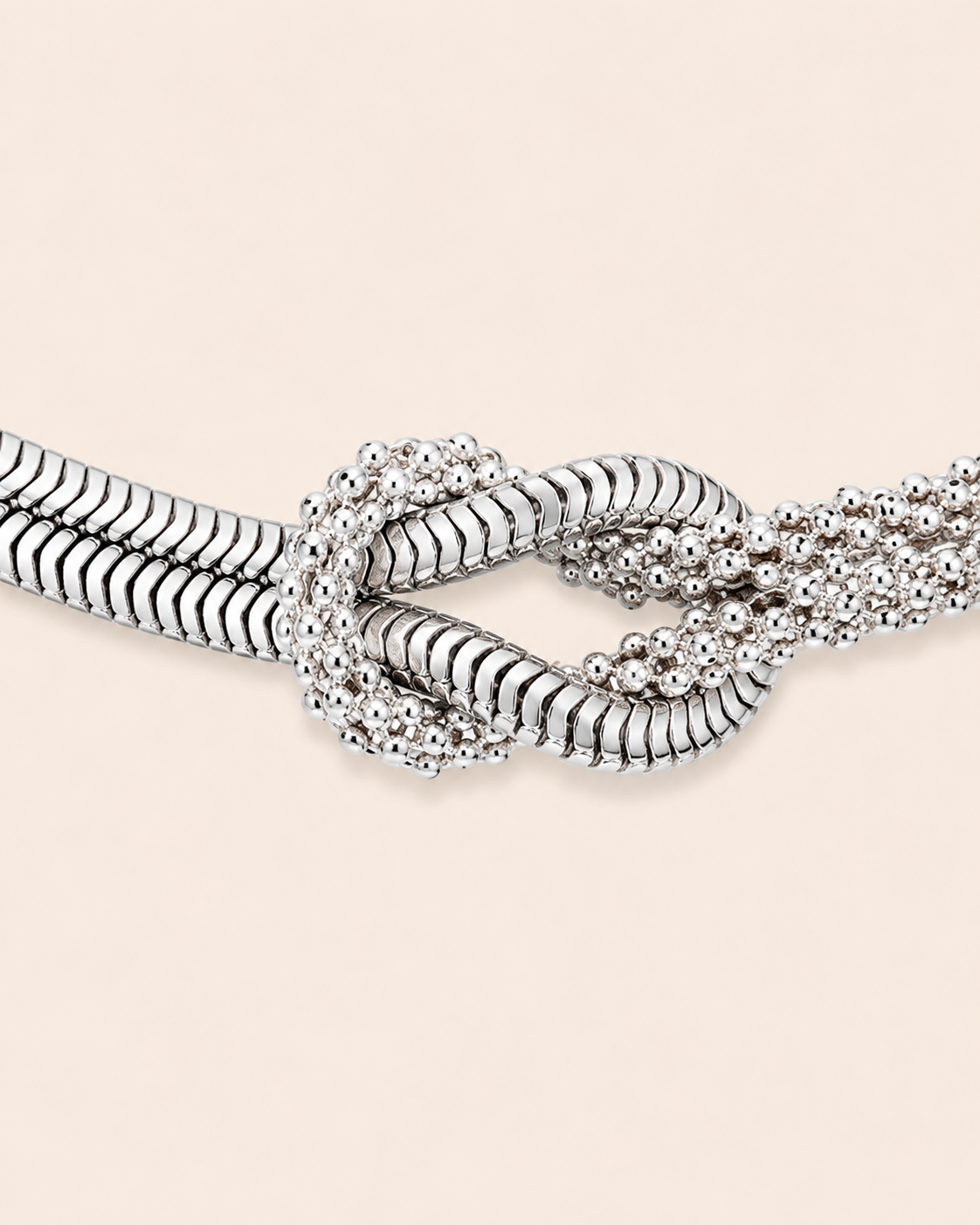Amen Bracciale Nodo d'Amore Argento 925 Rodiato Due Catene Snake e Popcorn