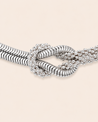 Amen Bracciale Nodo d'Amore Argento 925 Rodiato Due Catene Snake e Popcorn