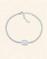 Amen Bracciale Tennis Argento 925 Madonna Miracolosa Smalto Rosa e Zirconi Bianchi
