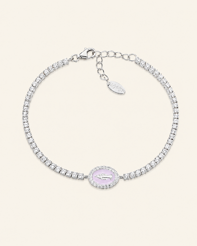 Amen Bracciale Tennis Argento 925 Madonna Miracolosa Smalto Rosa e Zirconi Bianchi
