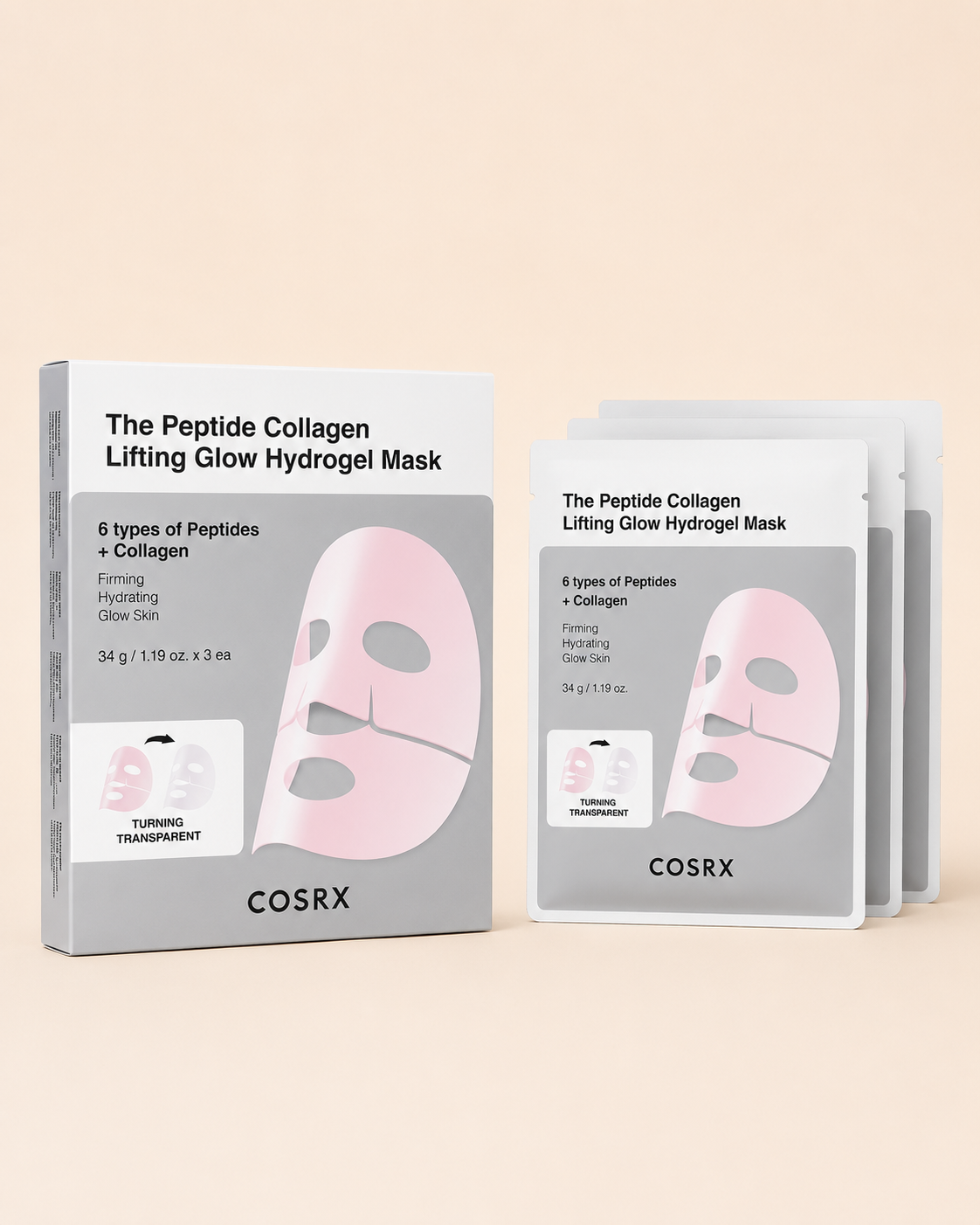 COSRX Maschera Idrogel Rassodante Peptide Collagen Lifting Glow 3 pezzi