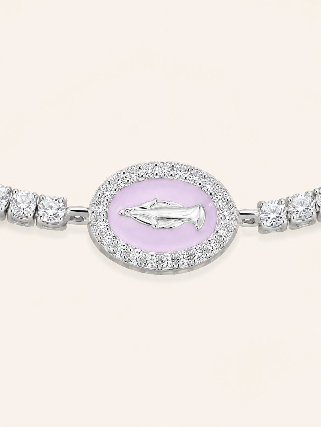 Amen Bracciale Tennis Argento 925 Madonna Miracolosa Smalto Rosa e Zirconi Bianchi