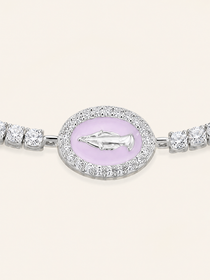 Amen Bracciale Tennis Argento 925 Madonna Miracolosa Smalto Rosa e Zirconi Bianchi