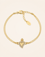Amen Bracciale Doppio Filo Argento 925 Dorato Sacro Cuore con Zirconi Bianchi