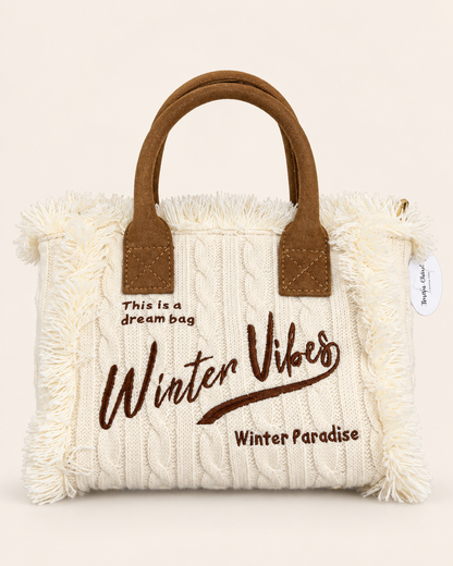 Borsa Winter Vibes – Tote in maglia trecciata con frange