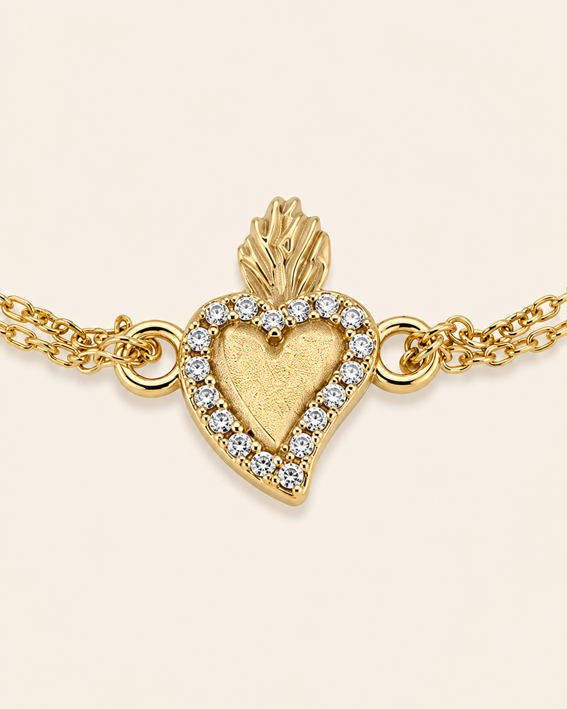 Amen Bracciale Doppio Filo Argento 925 Dorato Sacro Cuore con Zirconi Bianchi