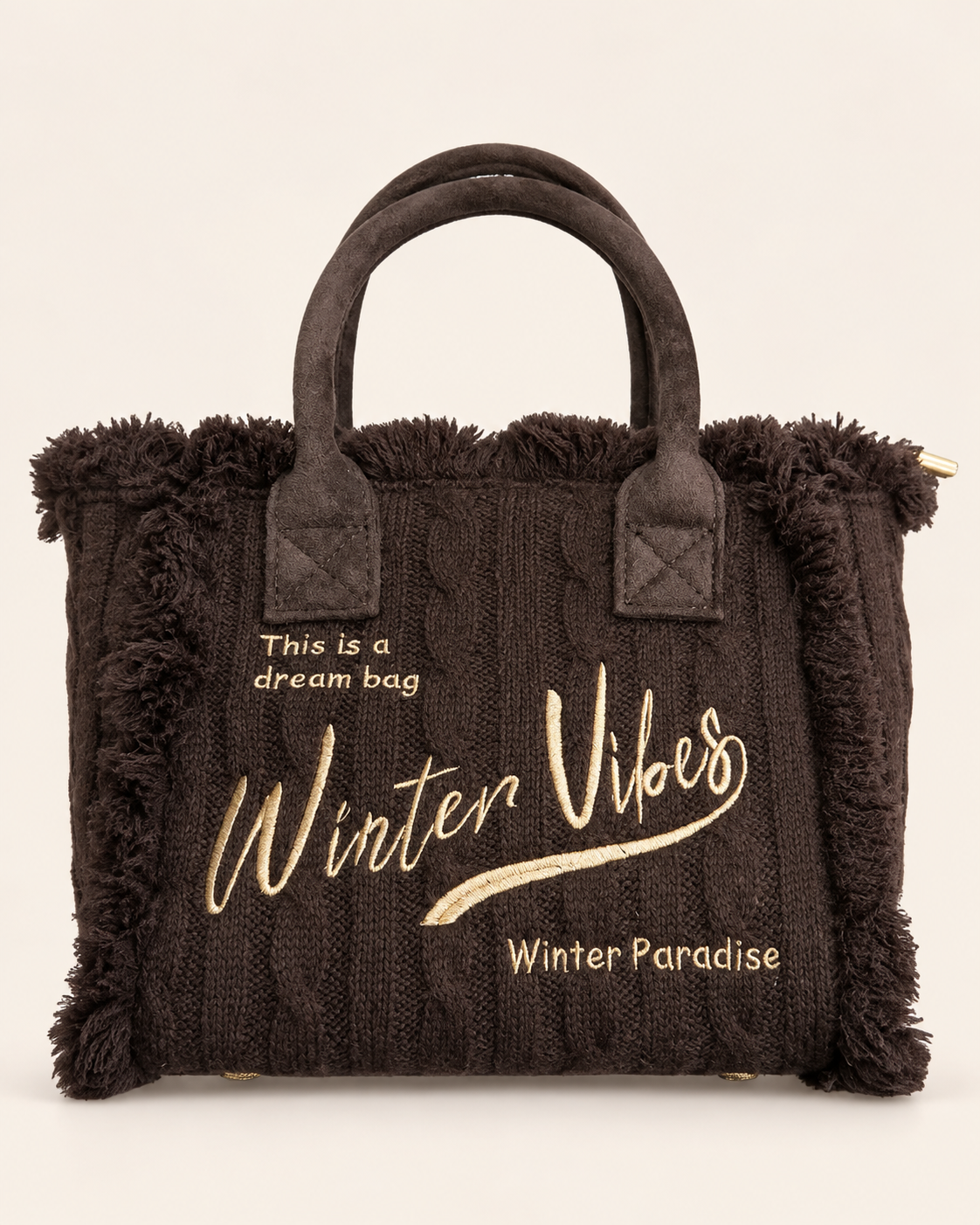 Borsa Winter Vibes – Tote in maglia trecciata con frange