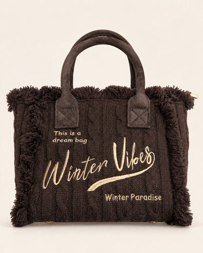 Borsa Winter Vibes – Tote in maglia trecciata con frange