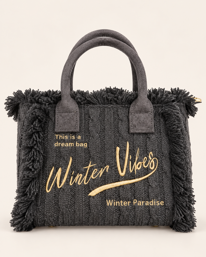 Borsa Winter Vibes – Tote in maglia trecciata con frange