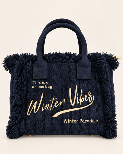 Borsa Winter Vibes – Tote in maglia trecciata con frange