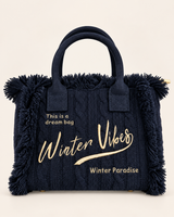Borsa Winter Vibes – Tote in maglia trecciata con frange