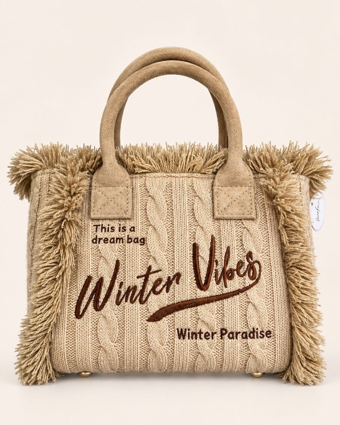 Borsa Winter Vibes – Tote in maglia trecciata con frange