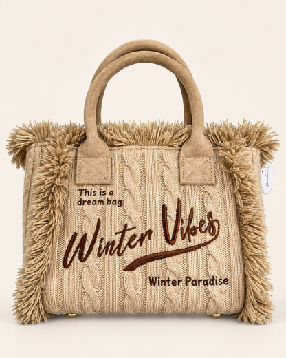 Borsa Winter Vibes – Tote in maglia trecciata con frange