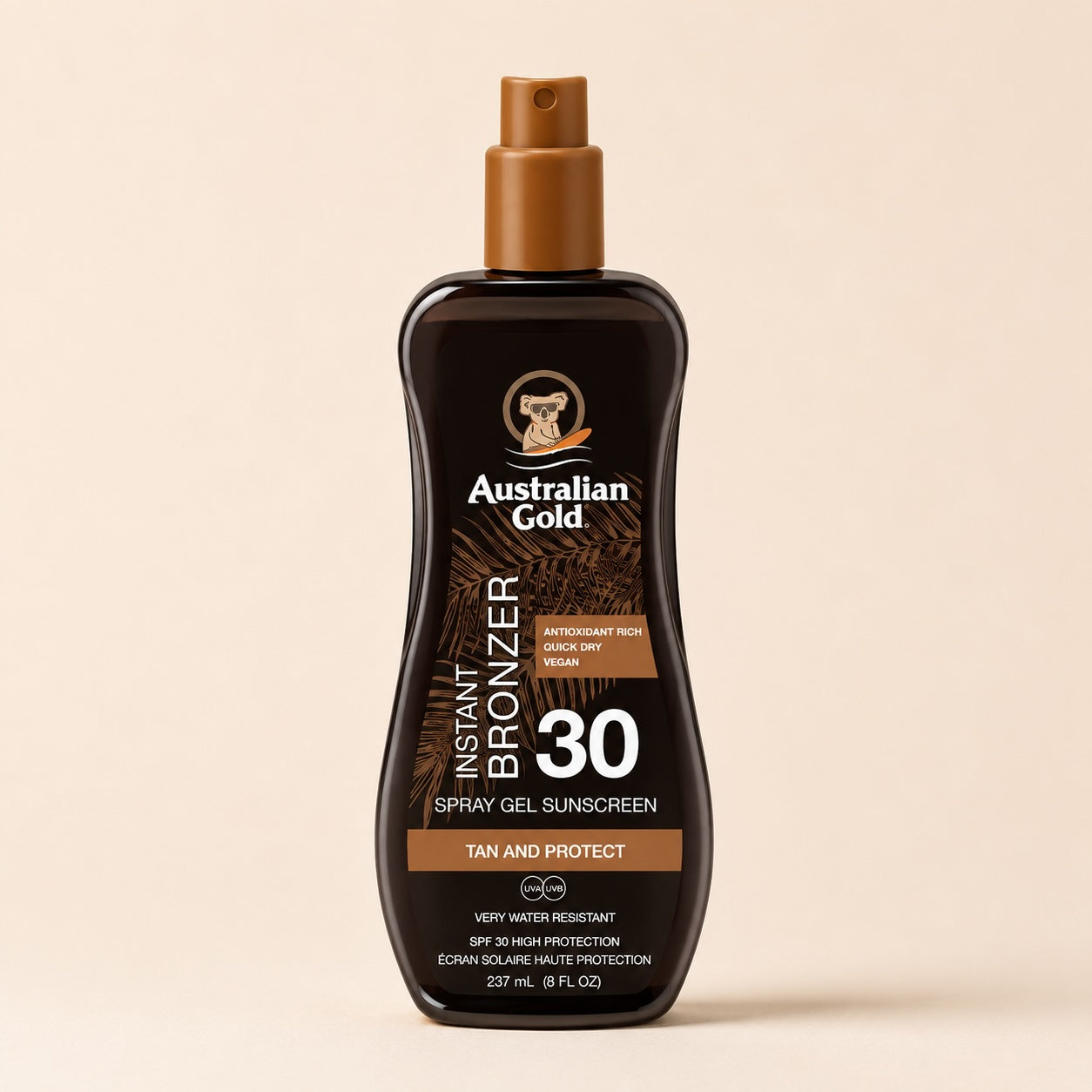 Australian Gold Instant Bronzer Spray Gel Solare SPF30 con Bronzer 237ml
