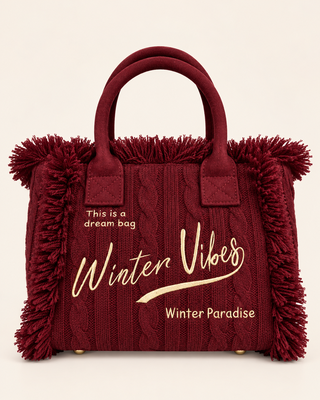 Borsa Winter Vibes – Tote in maglia trecciata con frange
