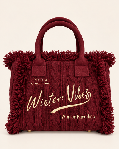 Borsa Winter Vibes – Tote in maglia trecciata con frange