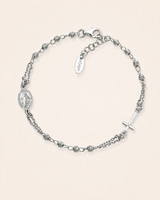 Amen Bracciale Rosario Argento 925 Rodiato Grani Diamantati Croce e Madonna Miracolosa