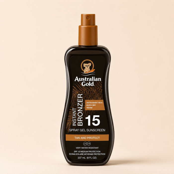 Australian Gold Instant Bronzer Spray Gel Solare SPF15 con Bronzer 237ml