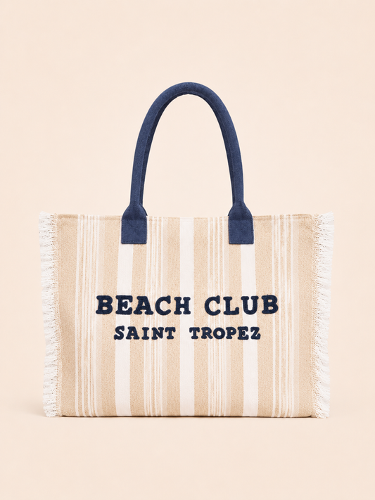 Marinette Saint Tropez Borsa Beach Club Righe Beige e Blu Navy