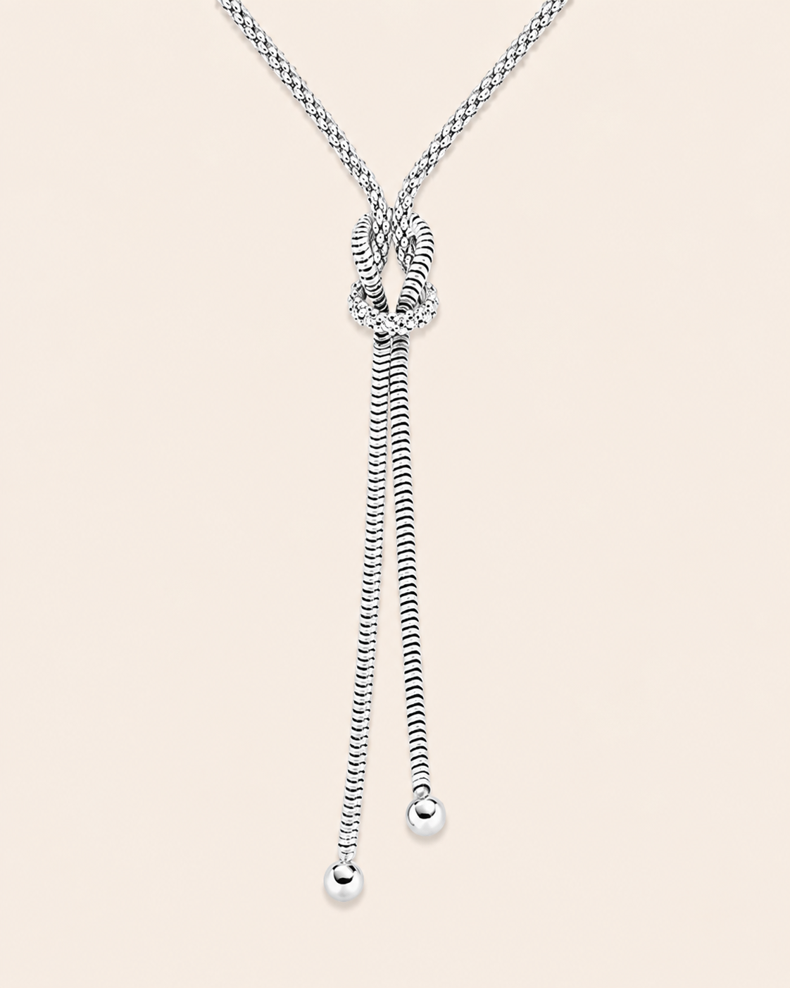 Amen Collana Argento 925 Rodiato con Nodo e Doppia Coda Snake Chain