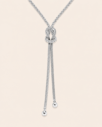 Amen Collana Argento 925 Rodiato con Nodo e Doppia Coda Snake Chain