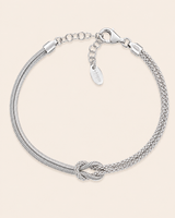 Amen Bracciale Nodo d'Amore Argento 925 Rodiato Due Catene Snake e Popcorn