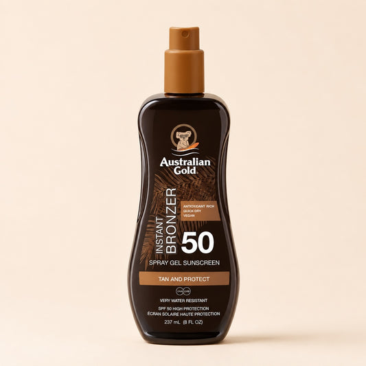 Australian Gold Instant Bronzer Spray Gel Solare SPF50 con Bronzer 237ml