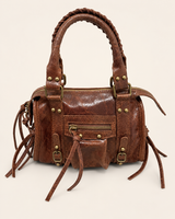 Borsa in Vera Pelle Lucida con Frange Made in Italy Marrone
