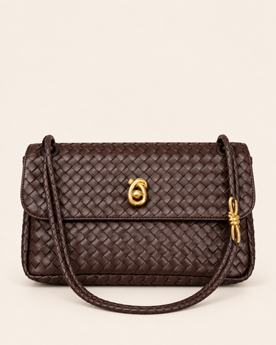 Borsa a Spalla in Vera Pelle Intrecciata a Mano Made in Italy Marrone