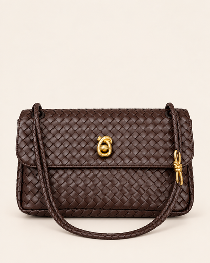Borsa a Spalla in Vera Pelle Intrecciata a Mano Made in Italy Marrone