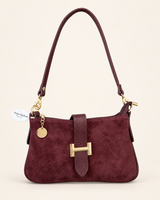 Borsa a Spalla in Pelle Scamosciata con Fibbia Dorata Made in Italy Bordeaux