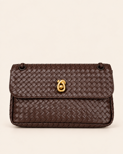 Borsa a Spalla in Vera Pelle Intrecciata a Mano Made in Italy Marrone
