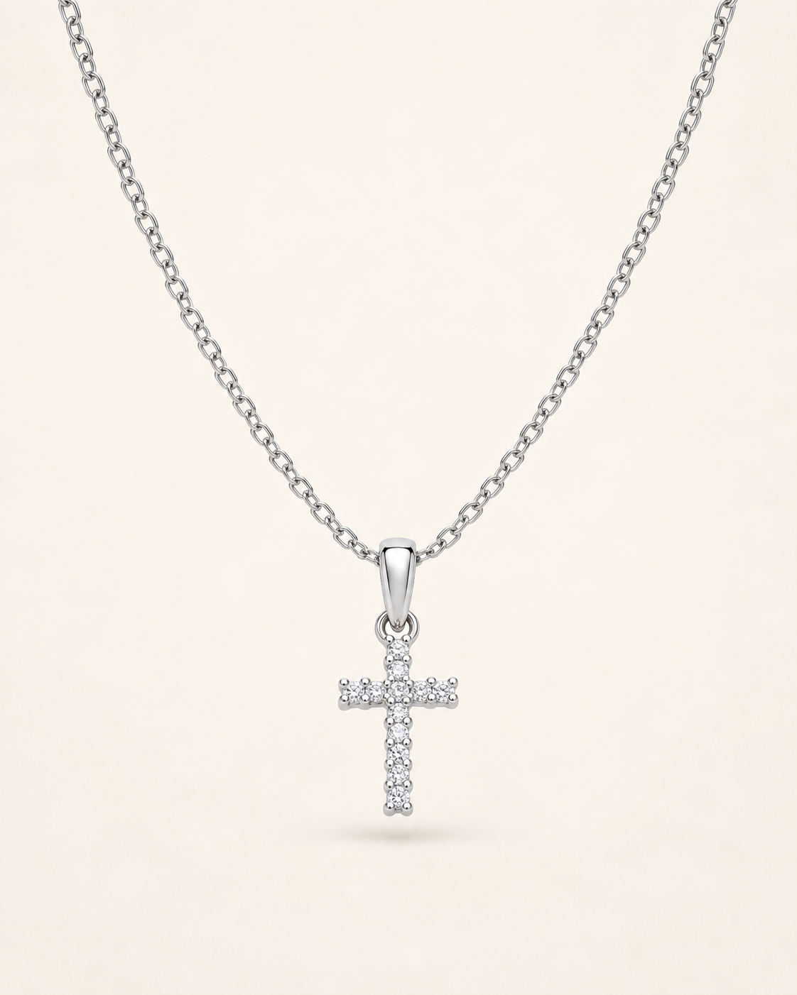 Amen Collana Argento 925 Rodiato Croce Pendente con Zirconi Bianchi