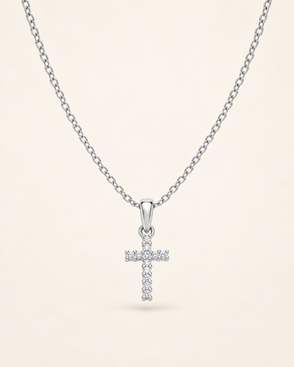 Amen Collana Argento 925 Rodiato Croce Pendente con Zirconi Bianchi