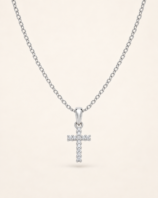 Amen Collana Argento 925 Rodiato Croce Pendente con Zirconi Bianchi