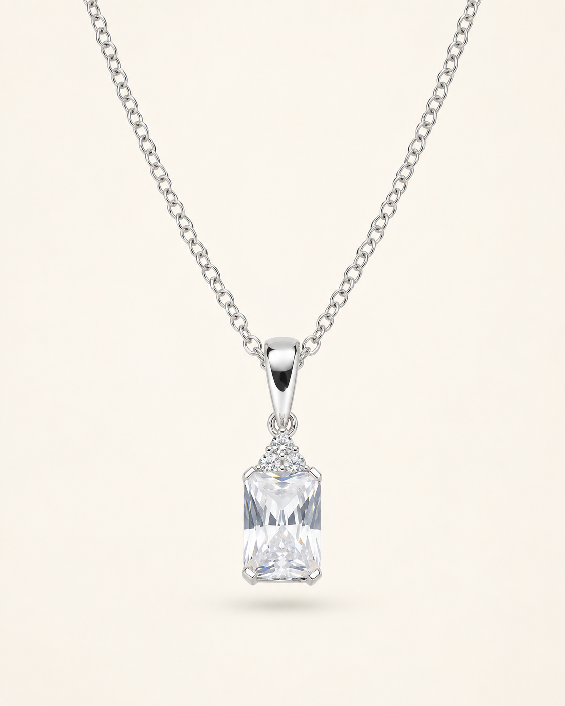 Amen Collana Princess Argento 925 Rodiato con Zircone Baguette Bianco