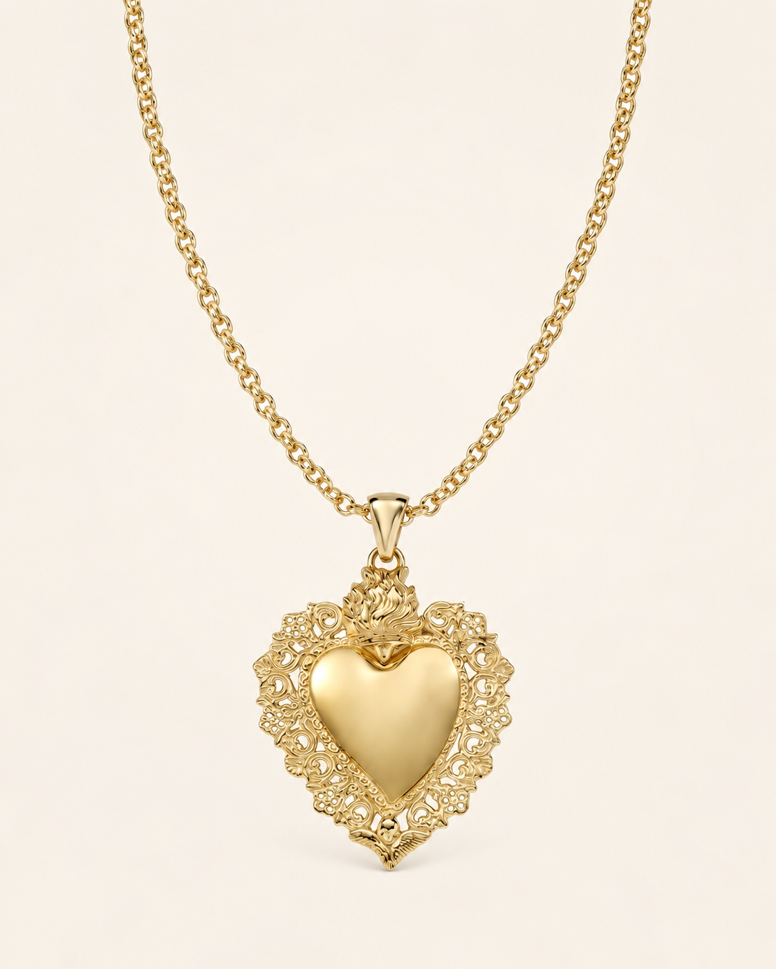 Amen Collana Argento 925 Dorato con Pendente Sacro Cuore
