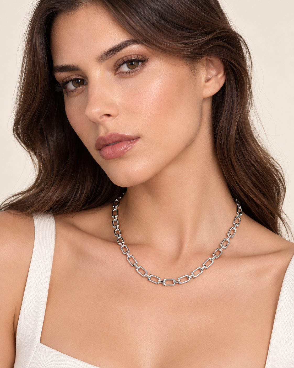Bronzallure Collana Girocollo White Catena a Staffa Lucida