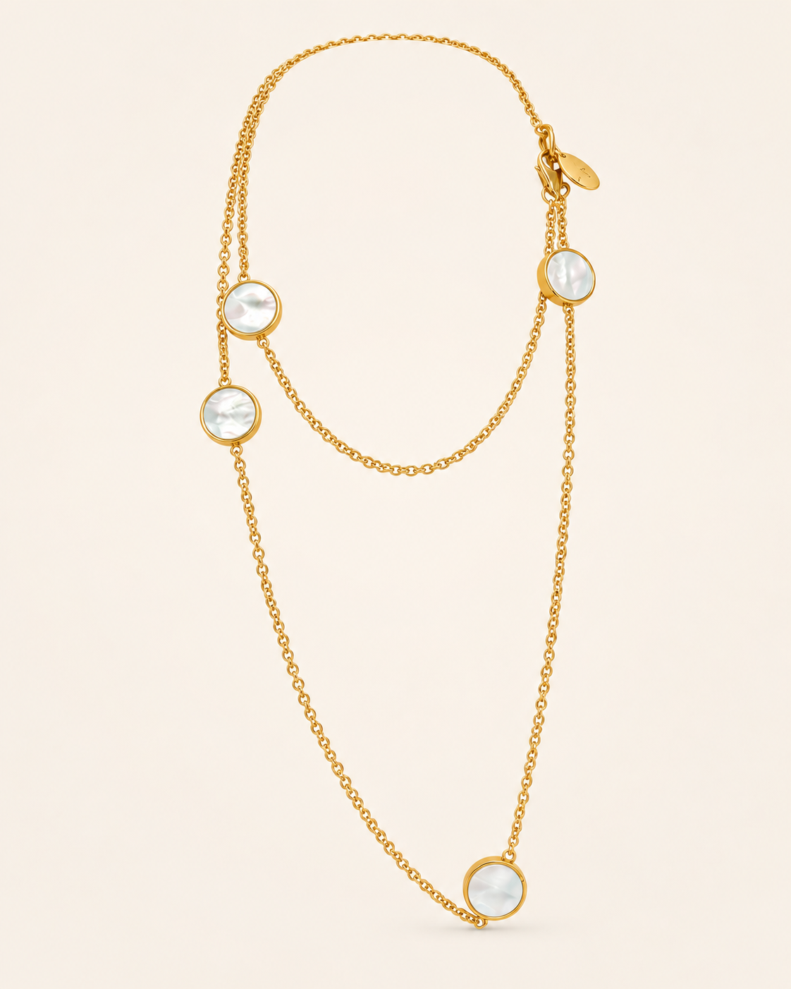 Bronzallure Collana Lunga con Dischi Reversibili Madreperla Bianca e Onice Nera