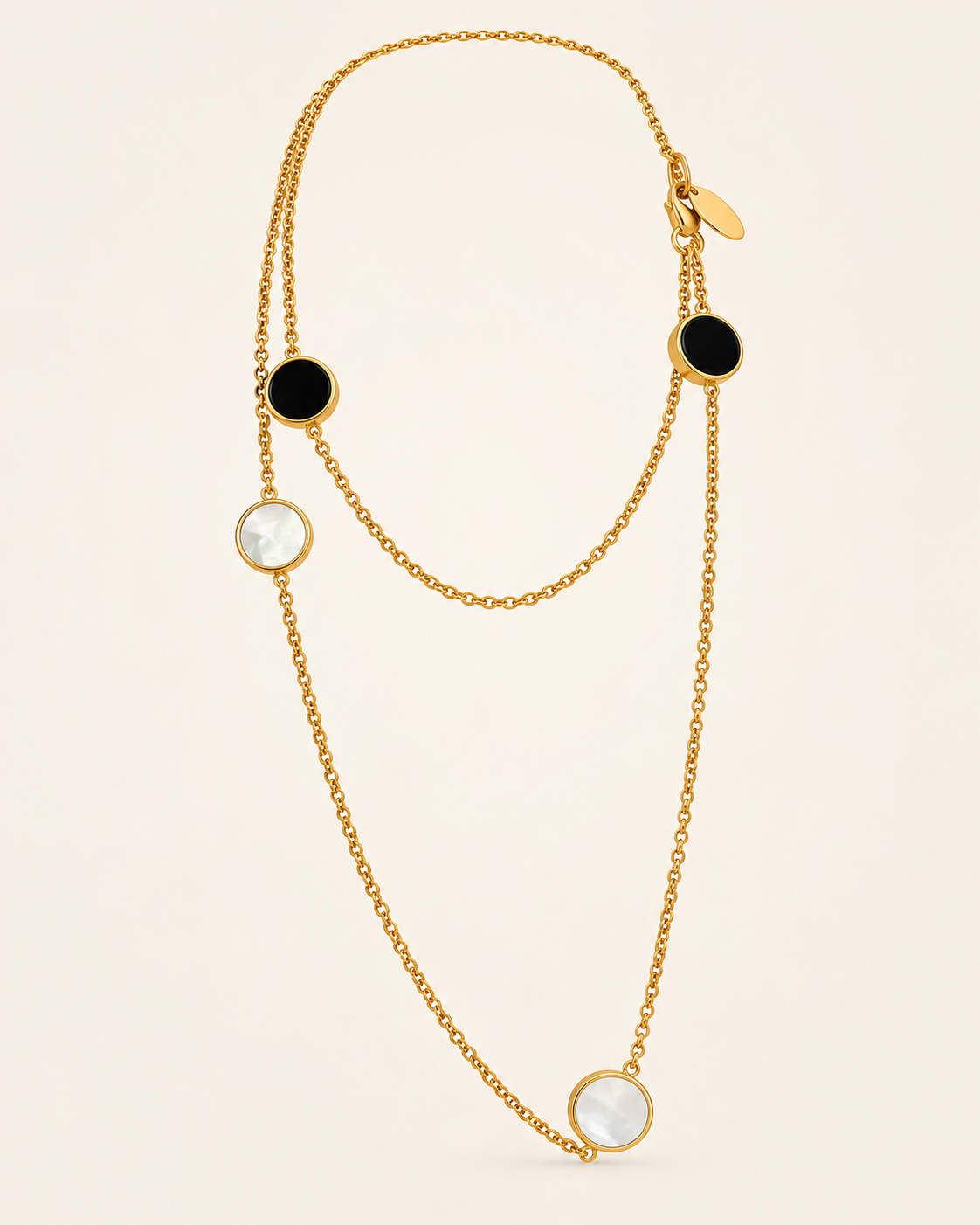 Bronzallure Collana Lunga con Dischi Reversibili Madreperla Bianca e Onice Nera