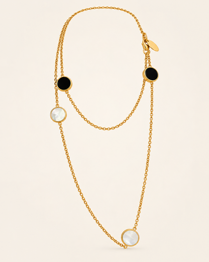 Bronzallure Collana Lunga con Dischi Reversibili Madreperla Bianca e Onice Nera