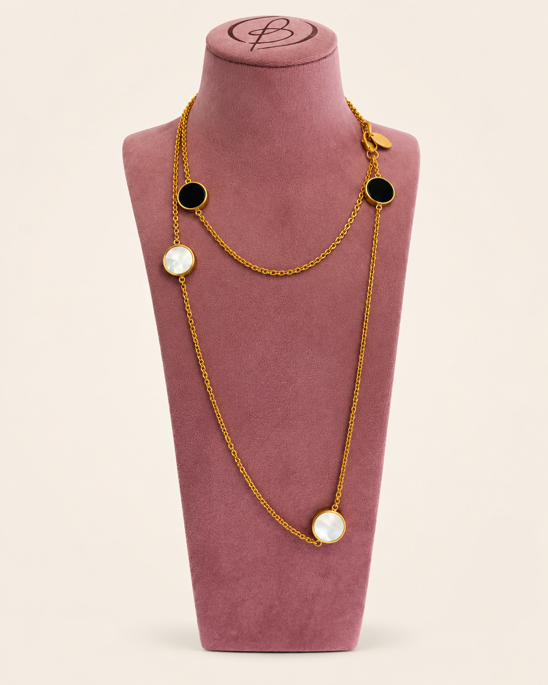 Bronzallure Collana Lunga con Dischi Reversibili Madreperla Bianca e Onice Nera