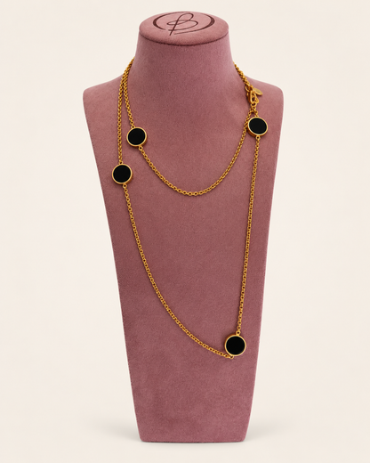 Bronzallure Collana Lunga con Dischi Reversibili Madreperla Bianca e Onice Nera