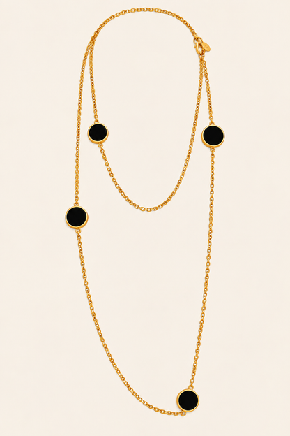 Bronzallure Collana Lunga con Dischi Reversibili Madreperla Bianca e Onice Nera