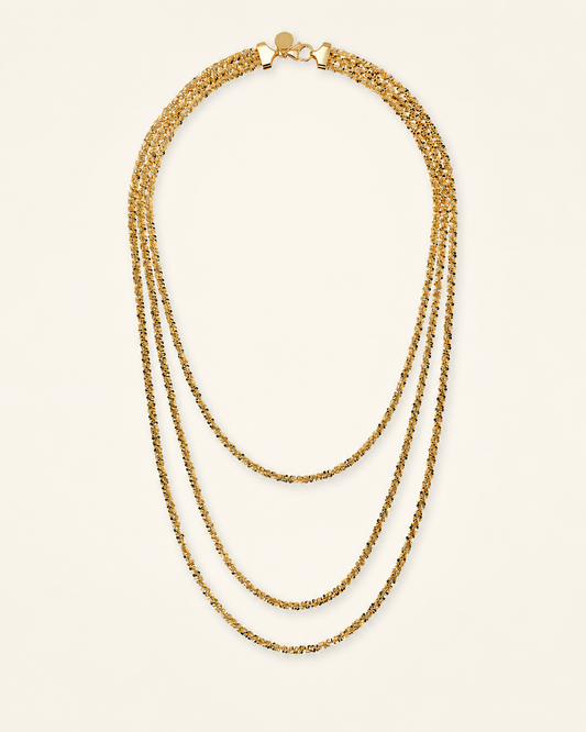 Etrusca Collana Multifilo Graduata Catena Margherita Placcata Oro Giallo 18kt