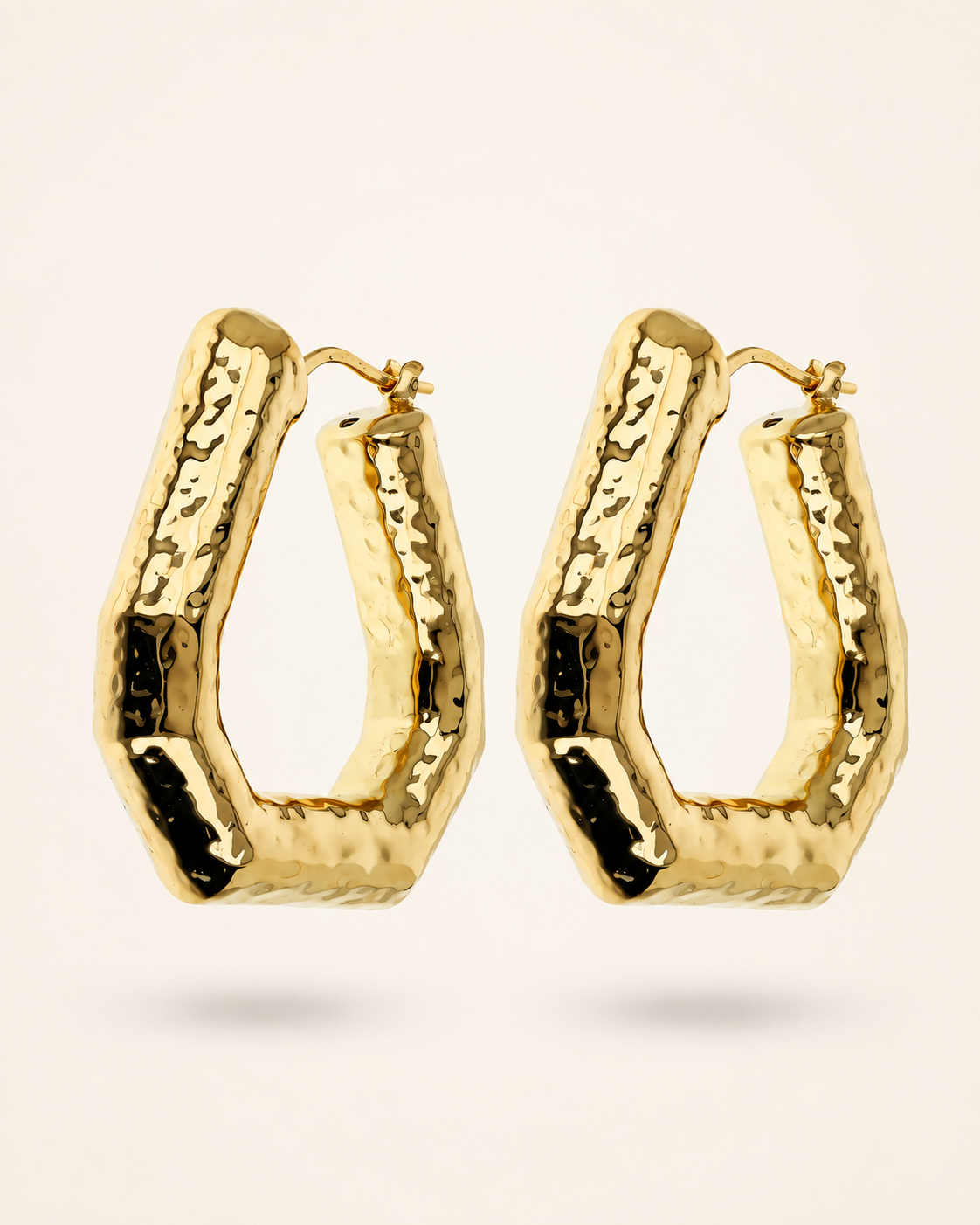 Etrusca Orecchini a Cerchio Geometrici Martellati Placcati Oro Giallo 18kt